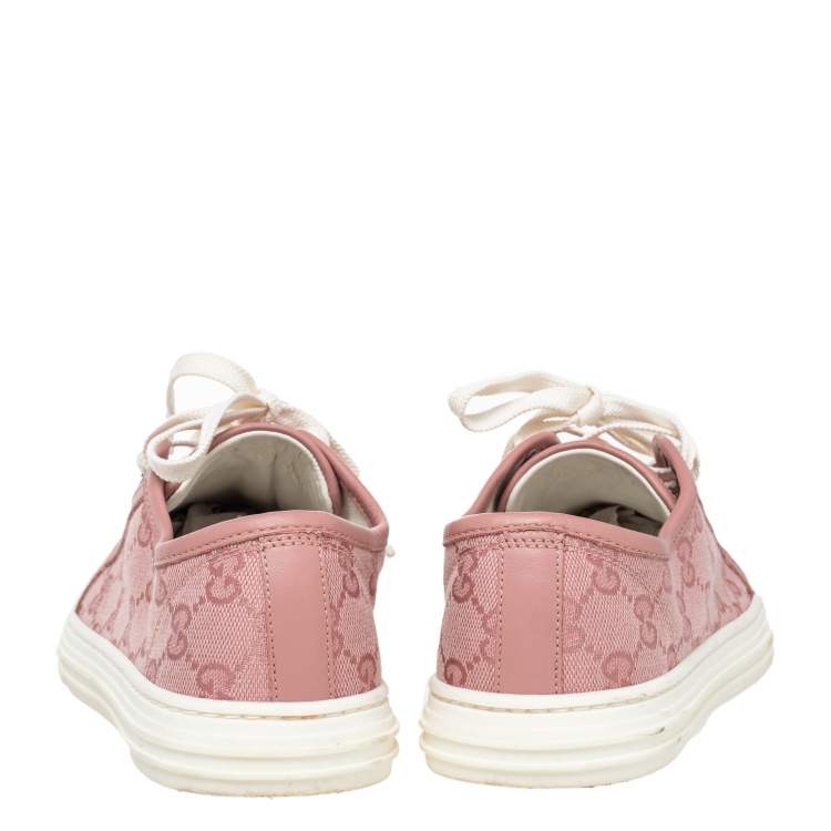 Pre Owned Gucci Pink GG Canvas And Leather Low Top Sneakers Size 36.5