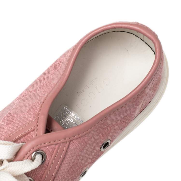 Pre Owned Gucci Pink GG Canvas And Leather Low Top Sneakers Size 36.5