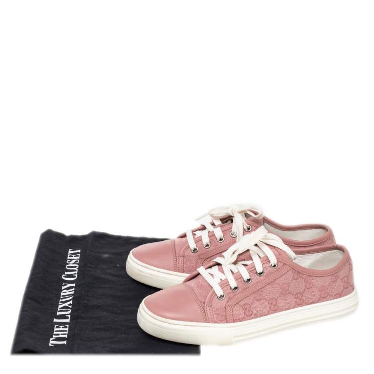 Pre Owned Gucci Pink GG Canvas And Leather Low Top Sneakers Size 36.5