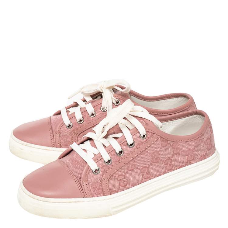 Pre Owned Gucci Pink GG Canvas And Leather Low Top Sneakers Size 36.5