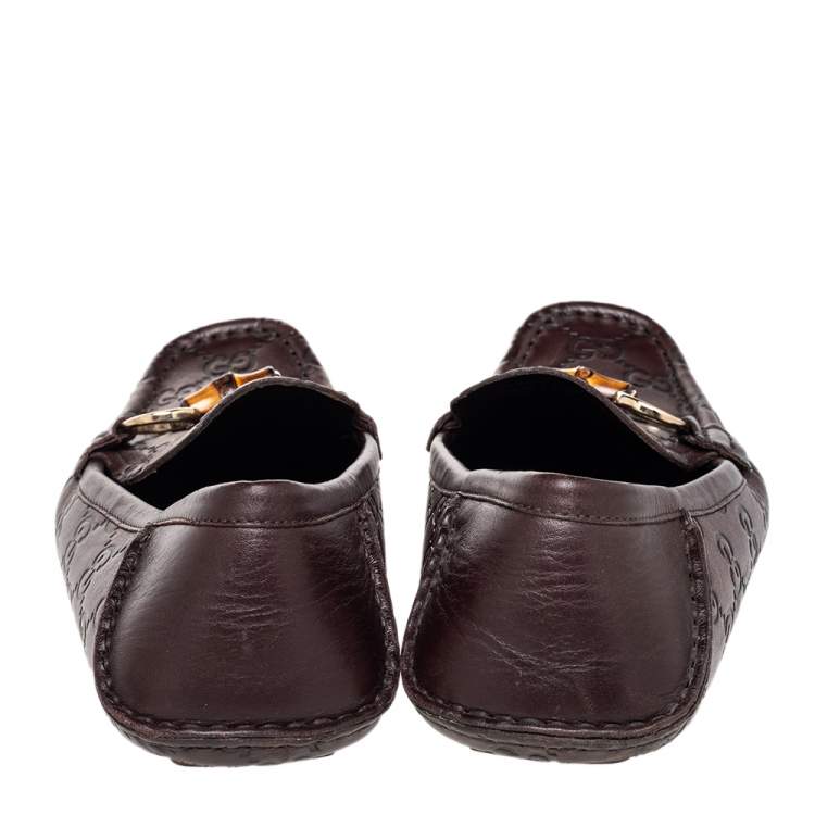 Pre Owned Gucci Brown Guccissima Leather Bamboo Horsebit Slip On Loafers Size 38 