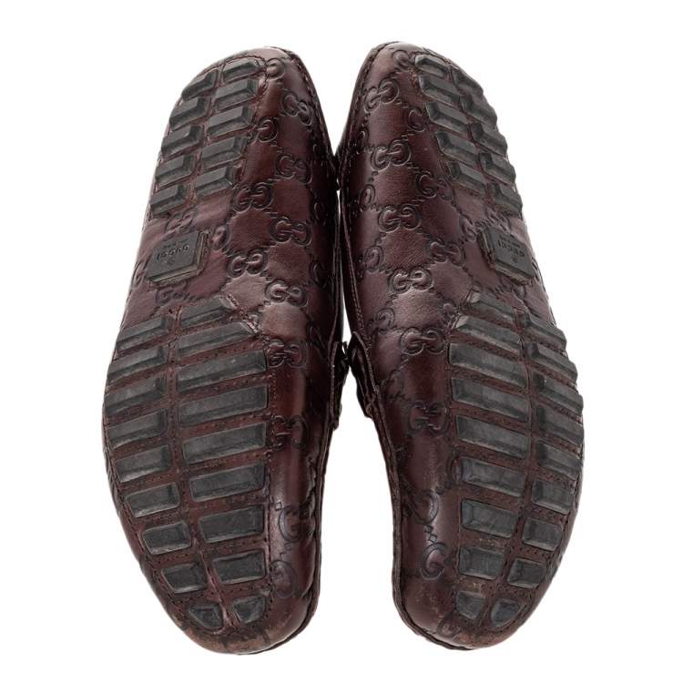 Pre Owned Gucci Brown Guccissima Leather Bamboo Horsebit Slip On Loafers Size 38 