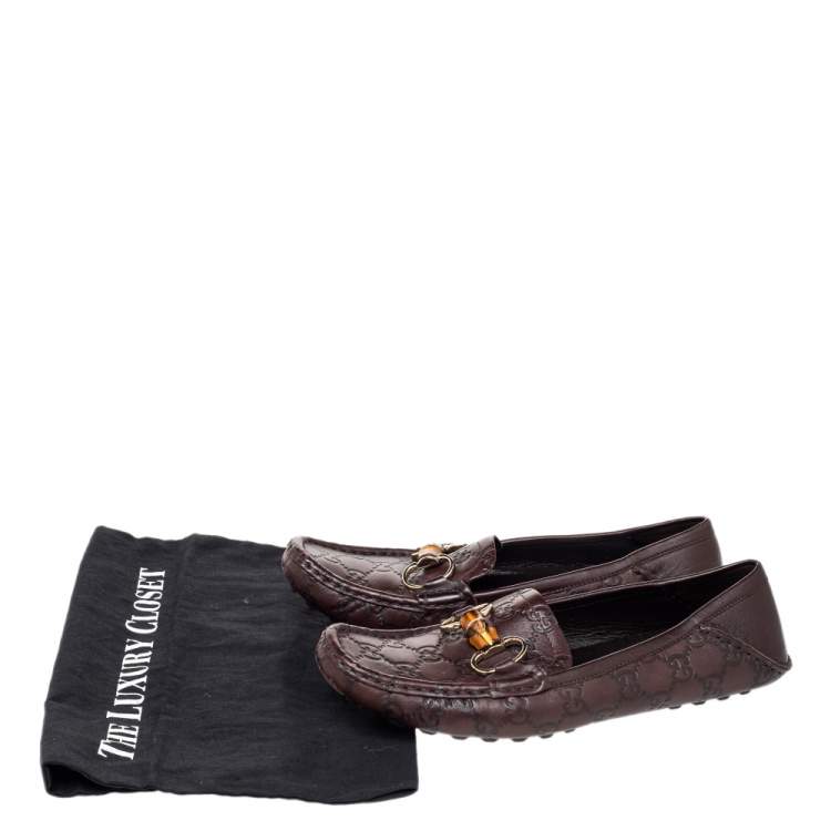 Pre Owned Gucci Brown Guccissima Leather Bamboo Horsebit Slip On Loafers Size 38 