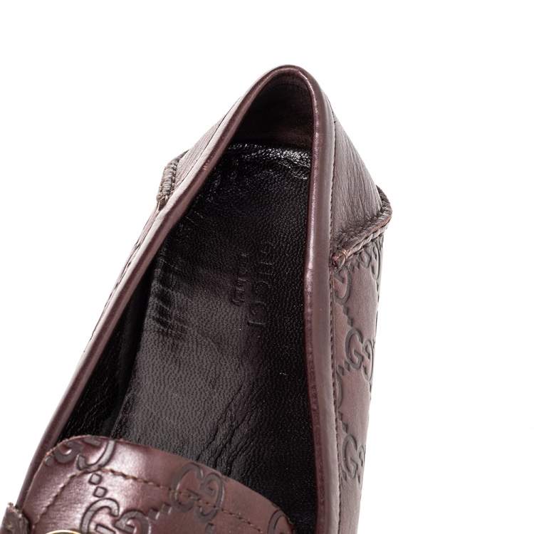 Pre Owned Gucci Brown Guccissima Leather Bamboo Horsebit Slip On Loafers Size 38 