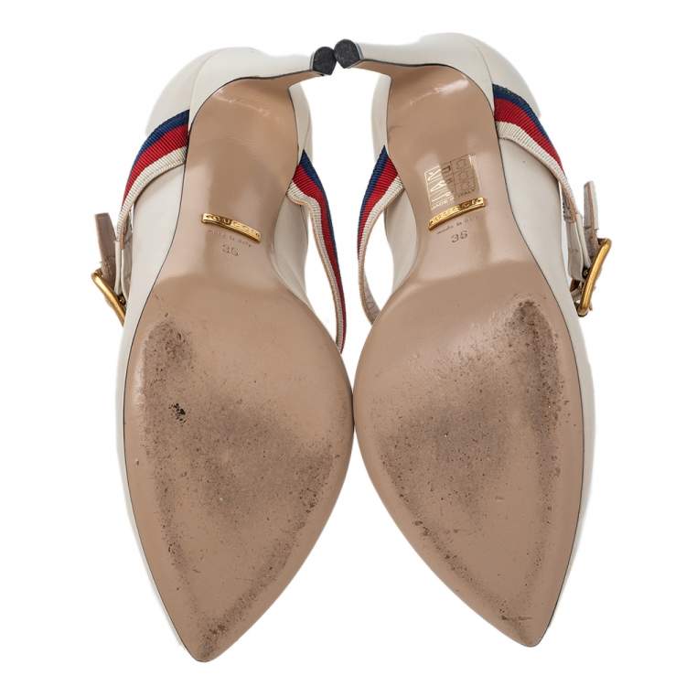 Pre Owned Gucci Cream Leather Sylvie Mary Jane Pumps Size 36