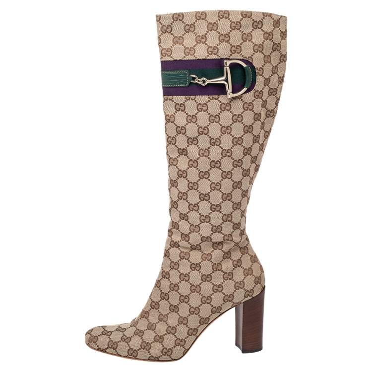 Gucci Beige/Brown GG Canvas Horsebit Knee Length Boots Size 41 Gucci