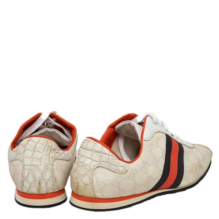 Pre Owned Gucci White GG Coated Canvas And Leather Web Low Top Sneakers Size 39.5