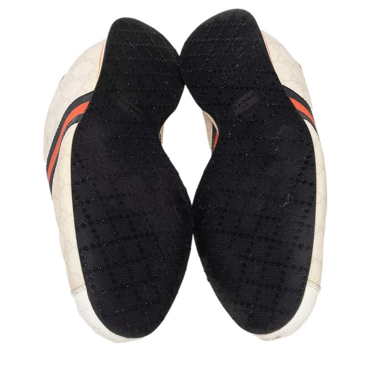 Pre Owned Gucci White GG Coated Canvas And Leather Web Low Top Sneakers Size 39.5