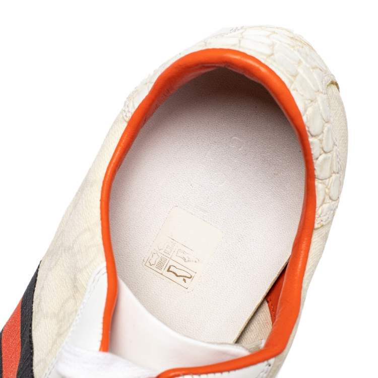 Pre Owned Gucci White GG Coated Canvas And Leather Web Low Top Sneakers Size 39.5