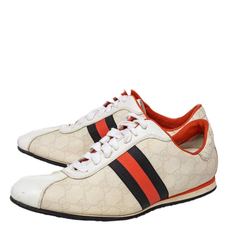 Pre Owned Gucci White GG Coated Canvas And Leather Web Low Top Sneakers Size 39.5