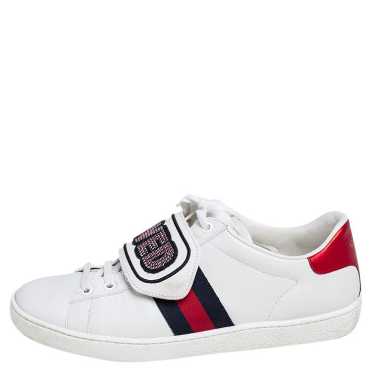 Gucci White Leather Loved Embellished Ace Low Top Sneakers Size  Gucci  | TLC