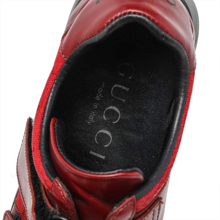 Pre Owned Gucci Red Leather And GG Canvas Velcro Low Top Sneakers Size 37.5