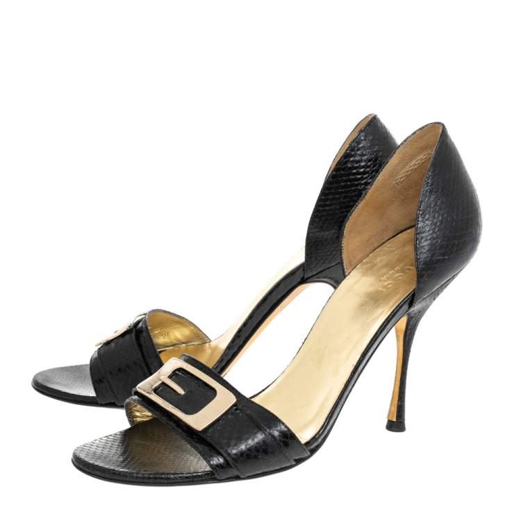 Pre Owned Gucci Black Leather Buckle Embellished D'orsay Pumps Size 41