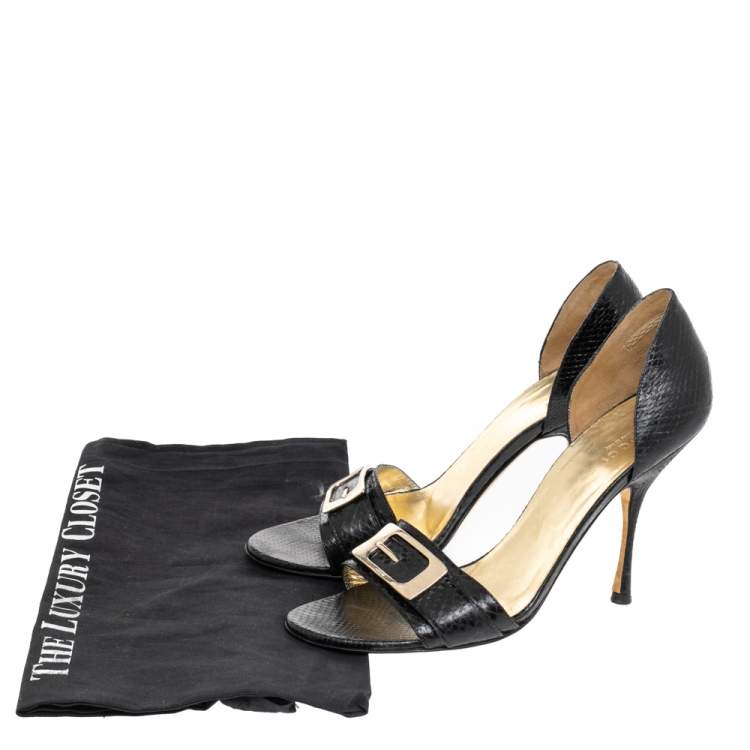 Pre Owned Gucci Black Leather Buckle Embellished D'orsay Pumps Size 41