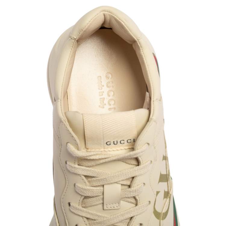 Pre Owned Gucci Cream Leather Rhyton Low Top Sneakers Size 37