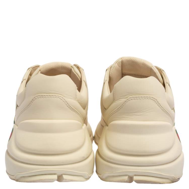 Pre Owned Gucci Cream Leather Rhyton Low Top Sneakers Size 37