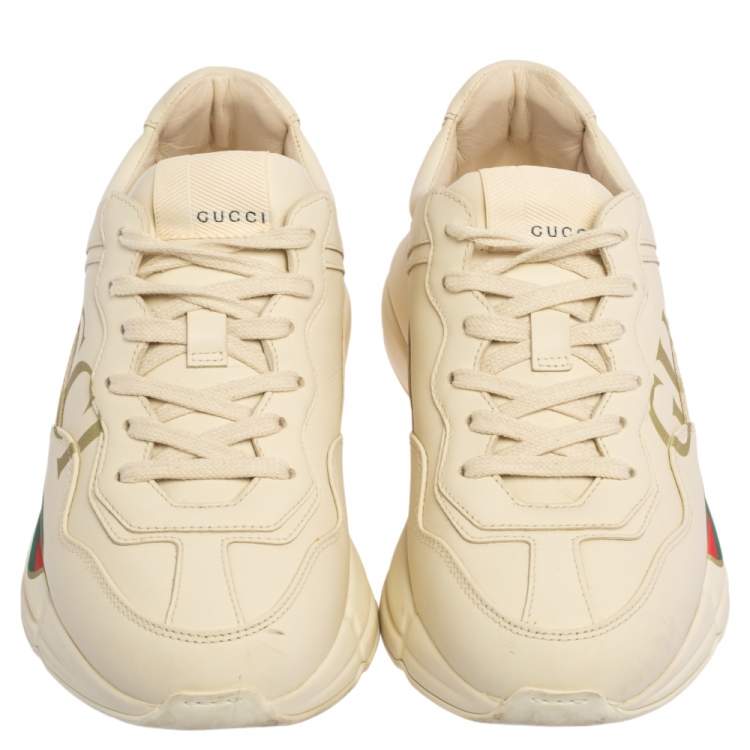 Pre Owned Gucci Cream Leather Rhyton Low Top Sneakers Size 37