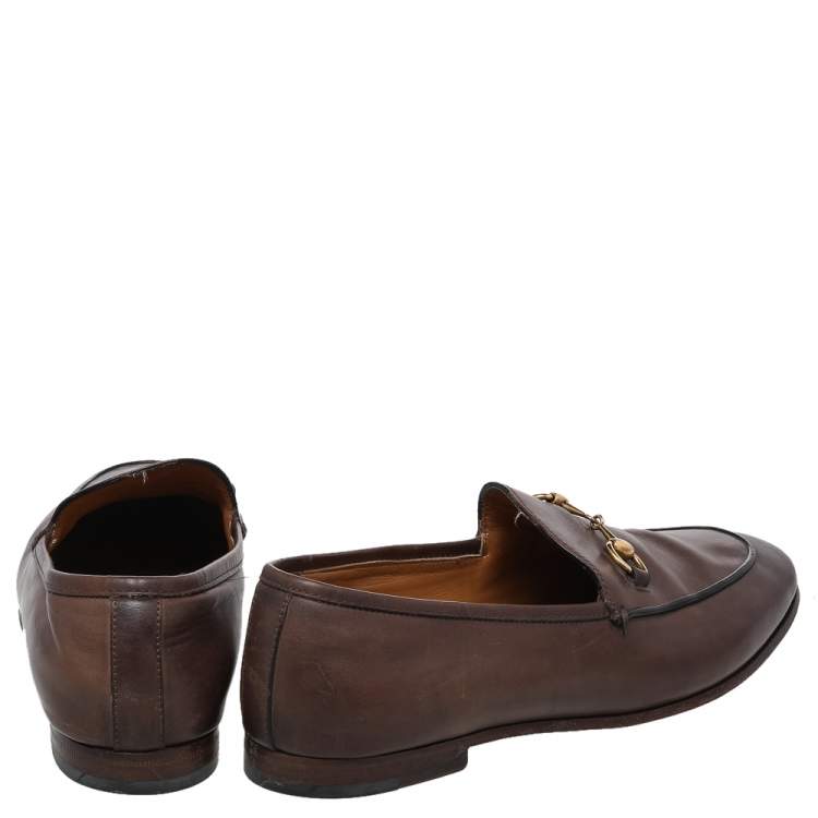 Pre Owned Gucci Brown Leather Jordaan Horsebit Slip On Loafers Size 37