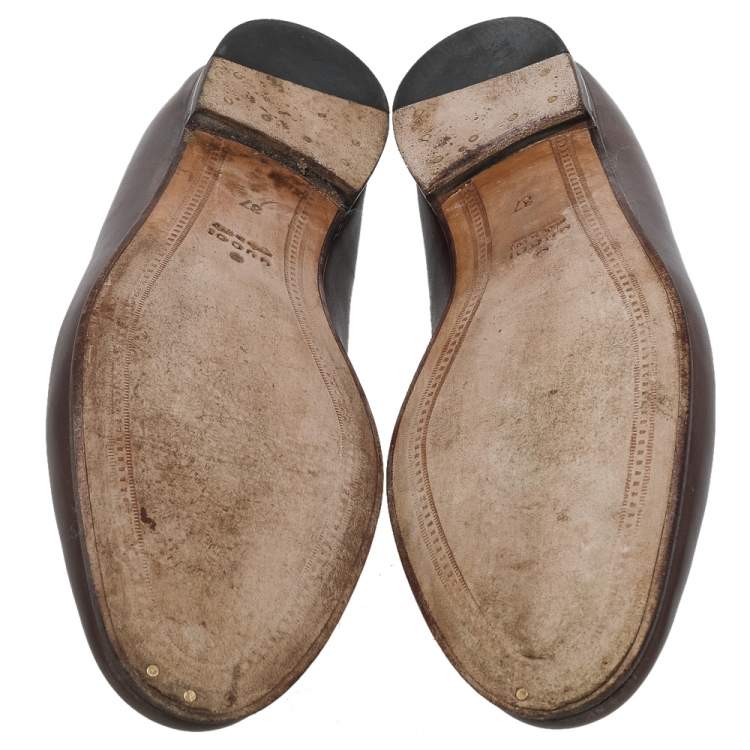 Pre Owned Gucci Brown Leather Jordaan Horsebit Slip On Loafers Size 37