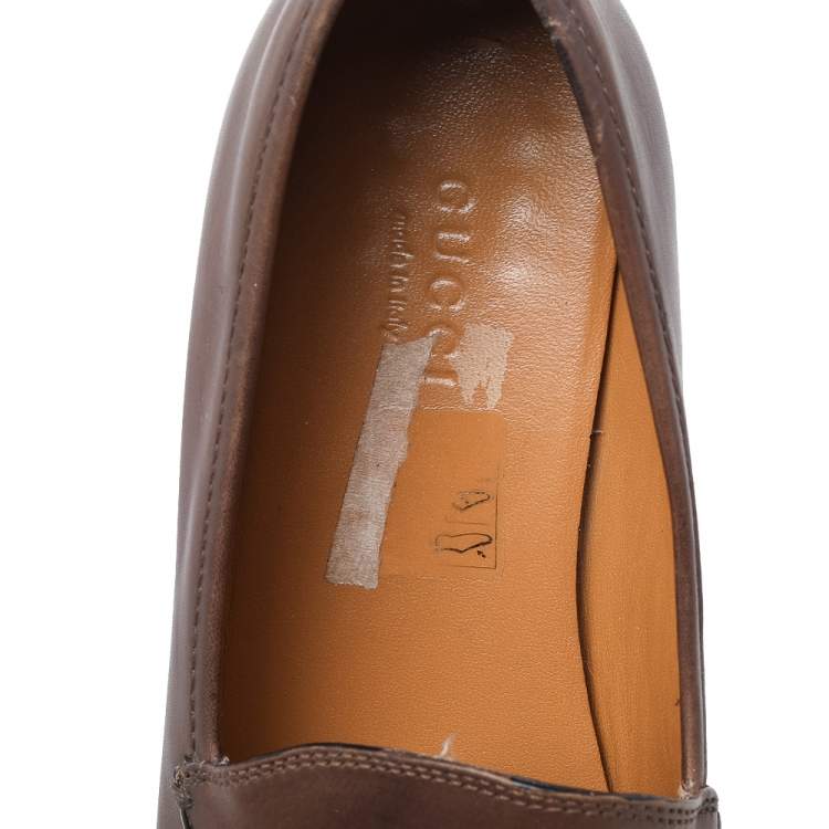 Pre Owned Gucci Brown Leather Jordaan Horsebit Slip On Loafers Size 37