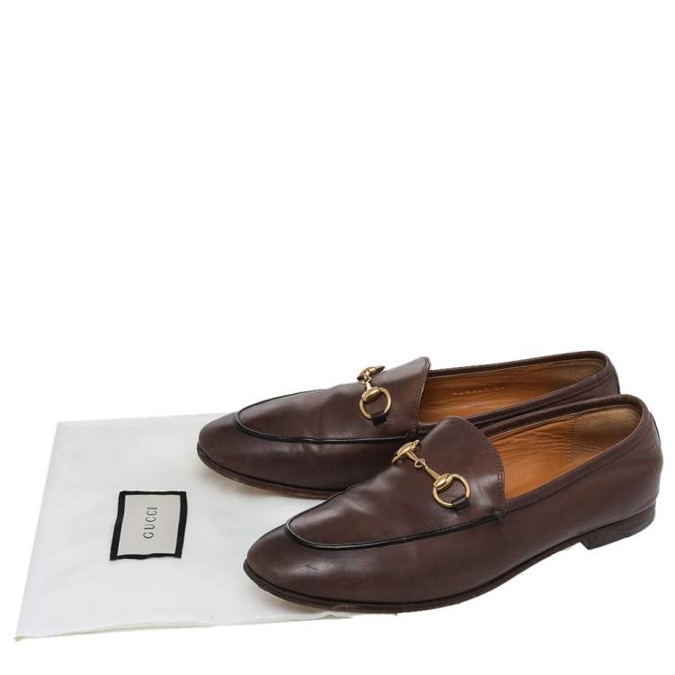 Pre Owned Gucci Brown Leather Jordaan Horsebit Slip On Loafers Size 37