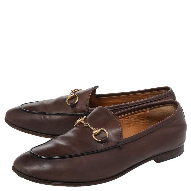 Pre Owned Gucci Brown Leather Jordaan Horsebit Slip On Loafers Size 37