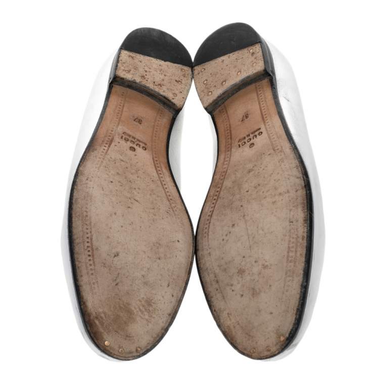 Pre Owned Gucci Silver Leather Jordaan Horsebit Slip On Loafers Size 37