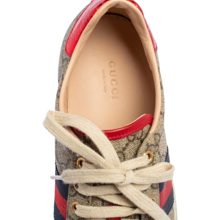 مملوكة مسبقًا Gucci Brown/Beige GG Supreme Canvas Ace Lace Up Sneakers Size 39