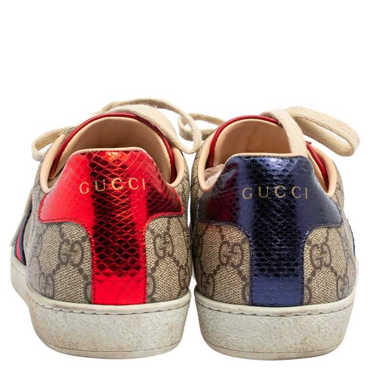 مملوكة مسبقًا Gucci Brown/Beige GG Supreme Canvas Ace Lace Up Sneakers Size 39