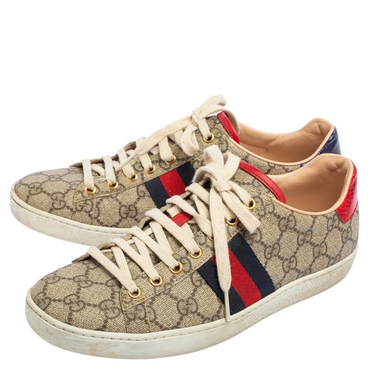 مملوكة مسبقًا Gucci Brown/Beige GG Supreme Canvas Ace Lace Up Sneakers Size 39