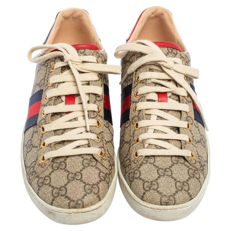 مملوكة مسبقًا Gucci Brown/Beige GG Supreme Canvas Ace Lace Up Sneakers Size 39