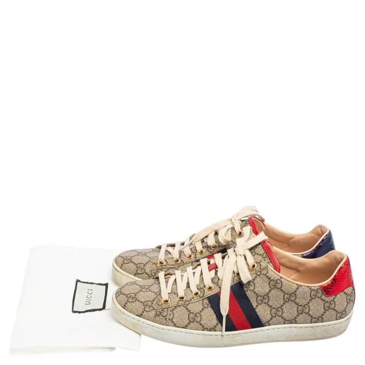 مملوكة مسبقًا Gucci Brown/Beige GG Supreme Canvas Ace Lace Up Sneakers Size 39