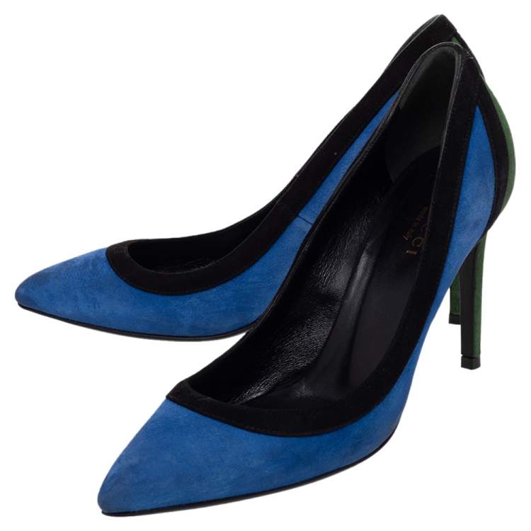 Pre Owned Gucci Tricolor Suede Pointed Toe Pumps Size 35.5