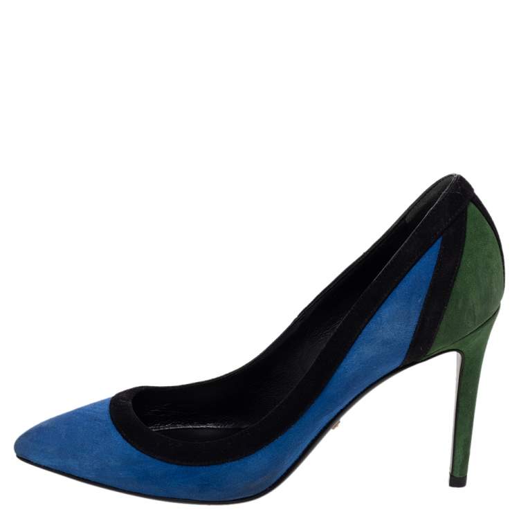 Pre Owned Gucci Tricolor Suede Pointed Toe Pumps Size 35.5