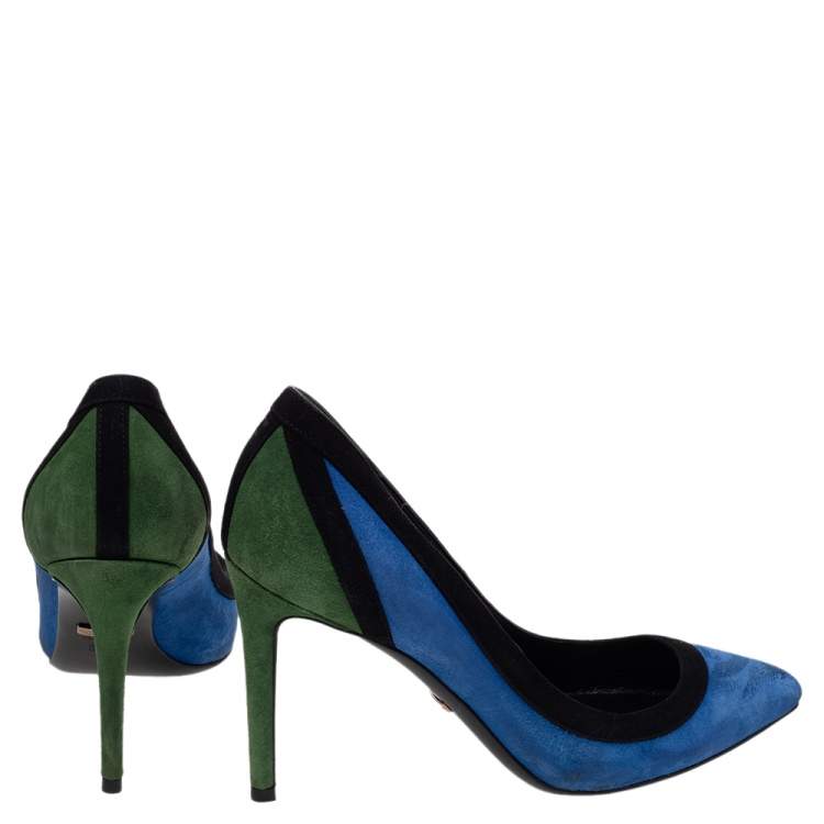 Pre Owned Gucci Tricolor Suede Pointed Toe Pumps Size 35.5