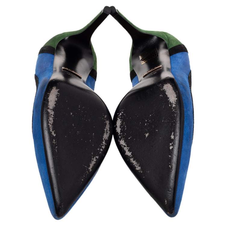 Pre Owned Gucci Tricolor Suede Pointed Toe Pumps Size 35.5