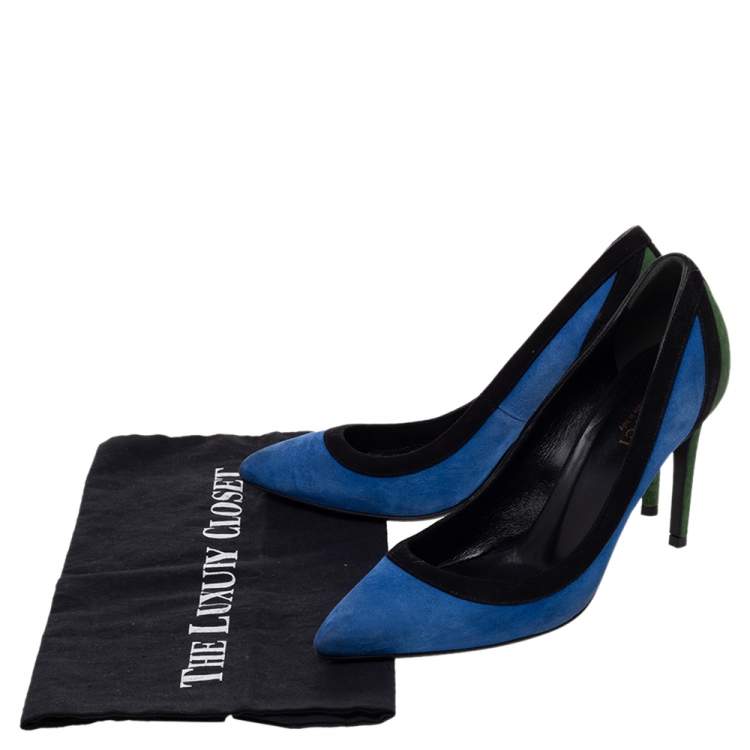 Pre Owned Gucci Tricolor Suede Pointed Toe Pumps Size 35.5