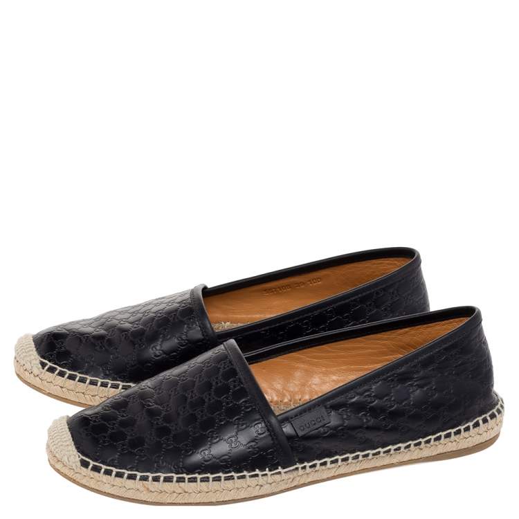 Pre Owned Gucci Black Guccissima Leather Espadrilles Flats Size 39