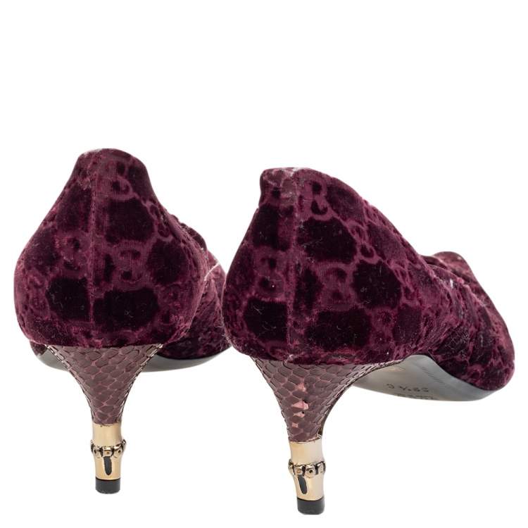 Pre Owned Gucci Burgundy GG Velvet Pumps Size 39.5