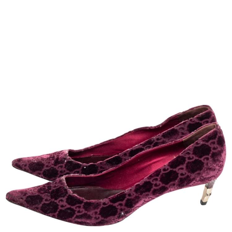 Pre Owned Gucci Burgundy GG Velvet Pumps Size 39.5