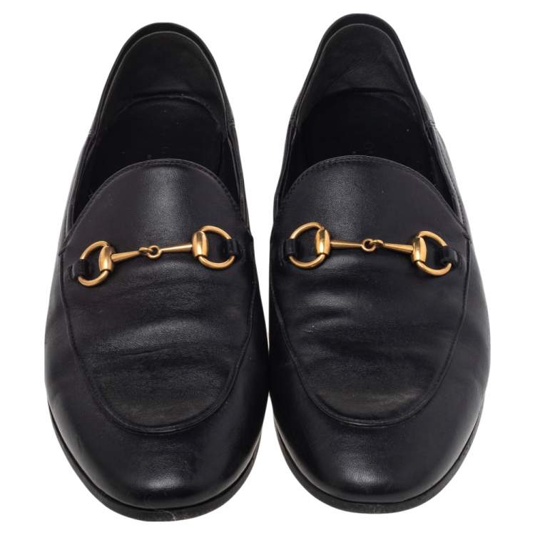 Pre Owned Gucci Black Leather Jordaan Loafers Size 38.5
