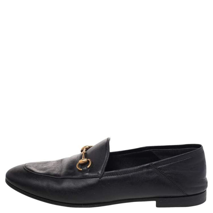 Pre Owned Gucci Black Leather Jordaan Loafers Size 38.5