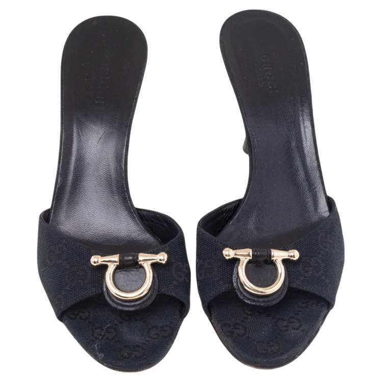 Pre Owned Gucci Black GG Canvas Slide Sandals Size 37
