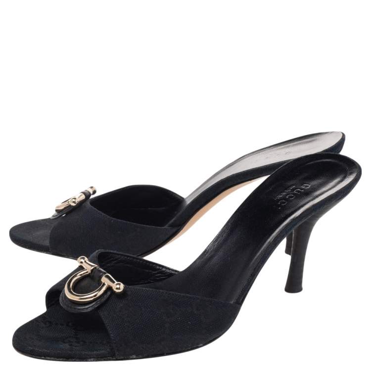 Pre Owned Gucci Black GG Canvas Slide Sandals Size 37