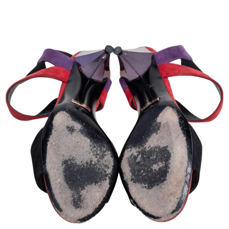 Pre Owned Gucci Multicolor Suede Liberty Ankle Strap Sandals Size 35