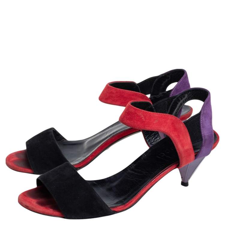 Pre Owned Gucci Multicolor Suede Liberty Ankle Strap Sandals Size 35