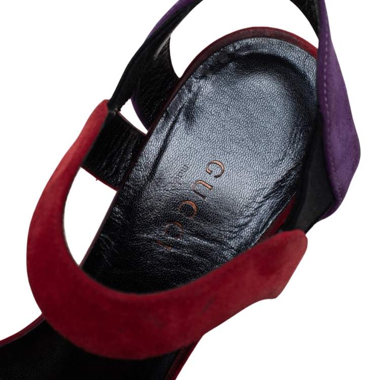 Pre Owned Gucci Multicolor Suede Liberty Ankle Strap Sandals Size 35