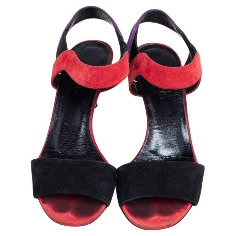 Pre Owned Gucci Multicolor Suede Liberty Ankle Strap Sandals Size 35