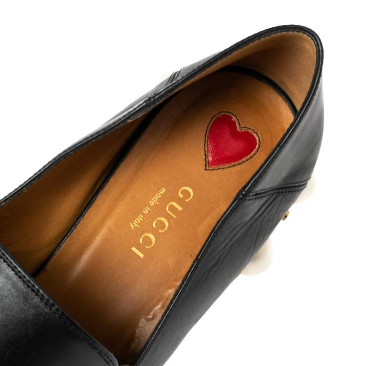 مملوكة مسبقًا Gucci Black Leather Pearl Embellished Double G Web Loafers Size 39