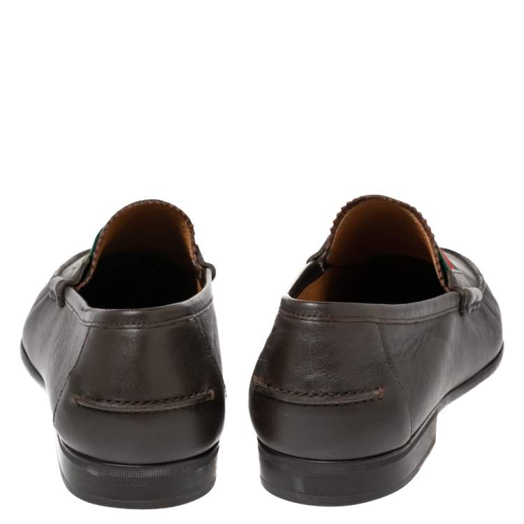 Pre Owned Gucci Brown Leather Frederik Web Loafers Size 40